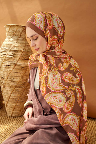 Riva Şal Tencel Paisley Kahverengi - Riva Şal - | Silk Home