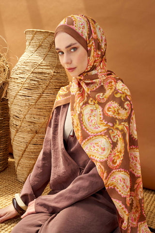 Riva Şal Tencel Paisley Kahverengi - Riva Şal - | Silk Home