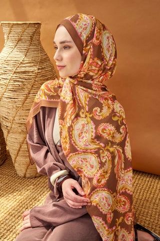 Riva Şal Tencel Paisley Kahverengi - Riva Şal - | Silk Home