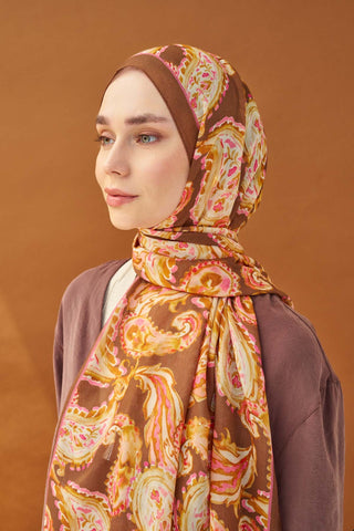Riva Şal Tencel Paisley Kahverengi - Riva Şal - | Silk Home