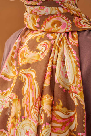 Riva Şal Tencel Paisley Kahverengi - Riva Şal - | Silk Home