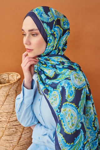 Riva Şal Tencel Paisley Lacivert - Riva Şal - | Silk Home