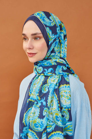 Riva Şal Tencel Paisley Lacivert - Riva Şal - | Silk Home