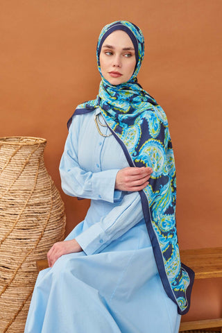 Riva Şal Tencel Paisley Lacivert - Riva Şal - | Silk Home