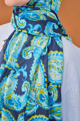 Riva Şal Tencel Paisley Lacivert - Riva Şal - | Silk Home