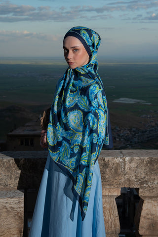 Riva Şal Tencel Paisley Lacivert - Riva Şal - | Silk Home