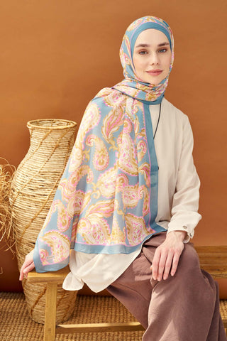 Riva Şal Tencel Paisley Mavi - Riva Şal - | Silk Home
