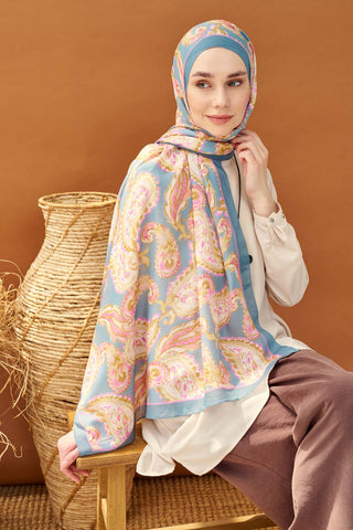 Riva Şal Tencel Paisley Mavi - Riva Şal - | Silk Home
