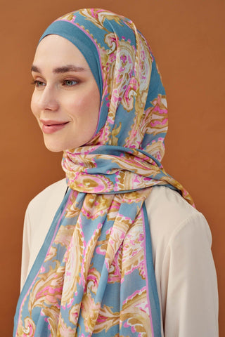 Riva Şal Tencel Paisley Mavi - Riva Şal - | Silk Home