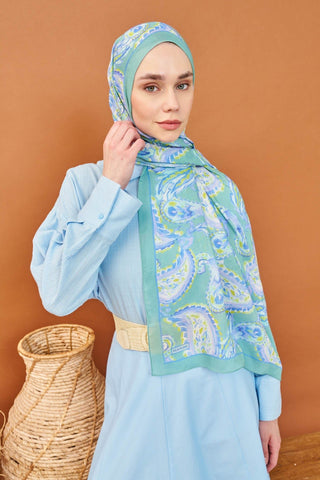 Riva Şal Tencel Paisley Mint Yeşili - Riva Şal - | Silk Home