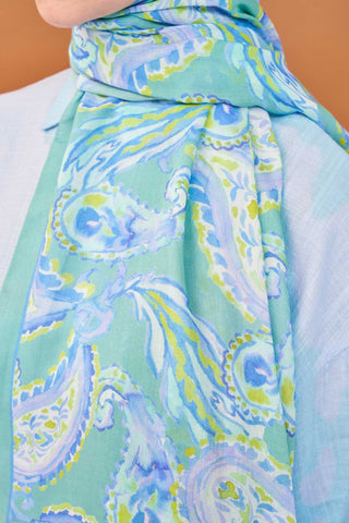 Riva Şal Tencel Paisley Mint Yeşili - Riva Şal - | Silk Home