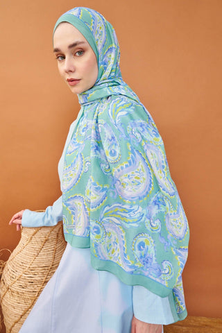 Riva Şal Tencel Paisley Mint Yeşili - Riva Şal - | Silk Home
