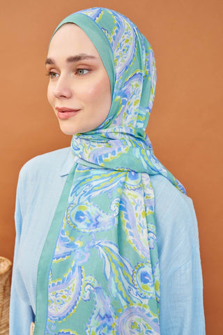 Riva Şal Tencel Paisley Mint Yeşili - Riva Şal - | Silk Home