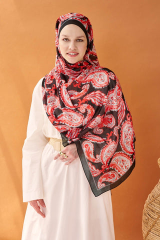 Riva Şal Tencel Paisley Siyah - Riva Şal - | Silk Home
