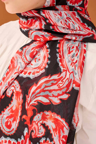 Riva Şal Tencel Paisley Siyah - Riva Şal - | Silk Home