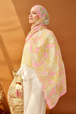 Riva Şal Tencel Paisley Tozpembe - Riva Şal - | Silk Home