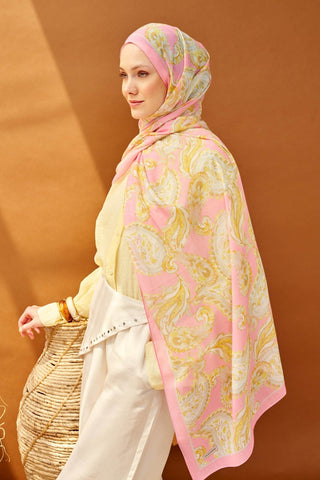 Riva Şal Tencel Paisley Tozpembe - Riva Şal - | Silk Home