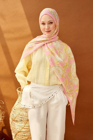 Riva Şal Tencel Paisley Tozpembe - Riva Şal - | Silk Home