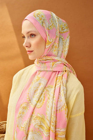 Riva Şal Tencel Paisley Tozpembe - Riva Şal - | Silk Home