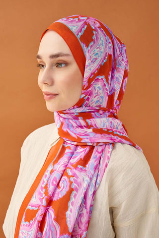Riva Şal Tencel Paisley Turuncu - Riva Şal - | Silk Home