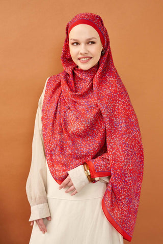 Riva Şal Tencel Secret Garden Bayrak Kırmızısı - Riva Şal - | Silk Home