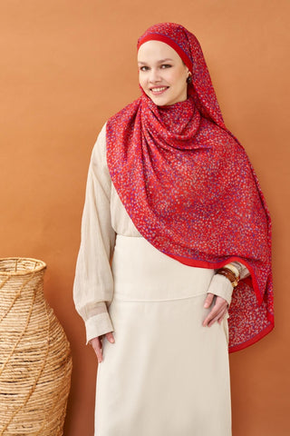 Riva Şal Tencel Secret Garden Bayrak Kırmızısı - Riva Şal - | Silk Home