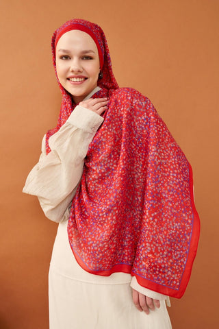 Riva Şal Tencel Secret Garden Bayrak Kırmızısı - Riva Şal - | Silk Home
