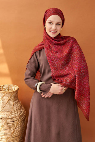 Riva Şal Tencel Secret Garden Bordo - Riva Şal - | Silk Home