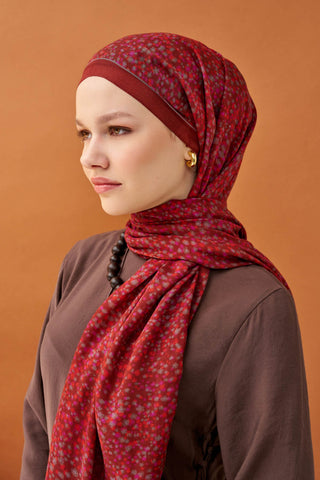Riva Şal Tencel Secret Garden Bordo - Riva Şal - | Silk Home