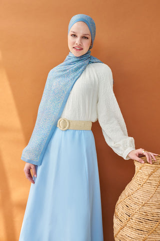 Riva Şal Tencel Secret Garden Gök Mavisi - Riva Şal - | Silk Home