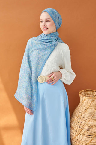 Riva Şal Tencel Secret Garden Gök Mavisi - Riva Şal - | Silk Home