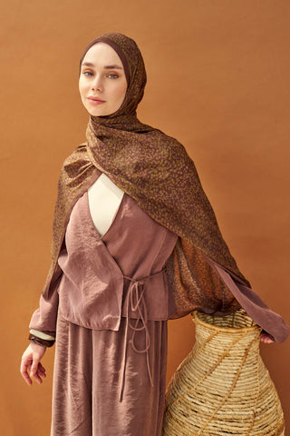 Riva Şal Tencel Secret Garden Kahverengi - Riva Şal - | Silk Home