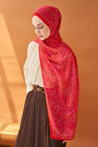 Riva Şal Tencel Secret Garden Kırmızı - Riva Şal - | Silk Home