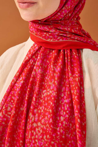 Riva Şal Tencel Secret Garden Kırmızı - Riva Şal - | Silk Home
