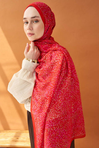 Riva Şal Tencel Secret Garden Kırmızı - Riva Şal - | Silk Home