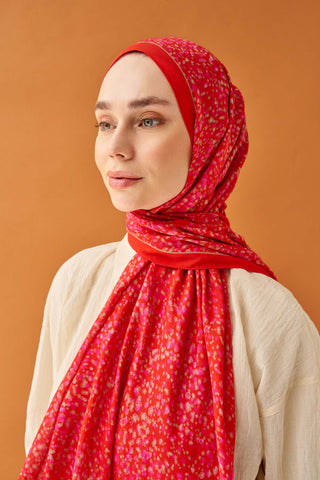 Riva Şal Tencel Secret Garden Kırmızı - Riva Şal - | Silk Home