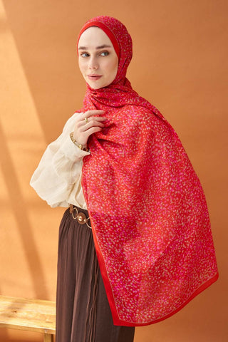Riva Şal Tencel Secret Garden Kırmızı - Riva Şal - | Silk Home