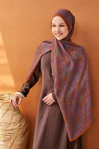 Riva Şal Tencel Secret Garden Koyu Turuncu - Riva Şal - | Silk Home