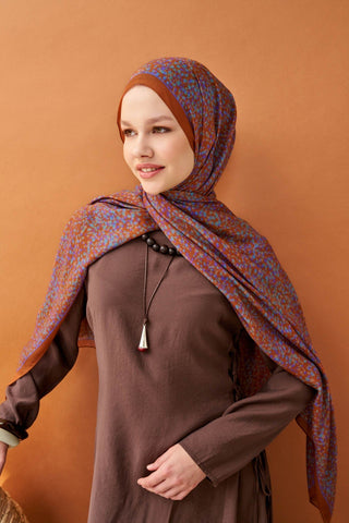 Riva Şal Tencel Secret Garden Koyu Turuncu - Riva Şal - | Silk Home