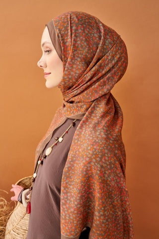 Riva Şal Tencel Secret Garden Koyu Vizon - Riva Şal - | Silk Home