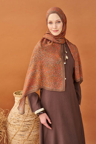 Riva Şal Tencel Secret Garden Koyu Vizon - Riva Şal - | Silk Home