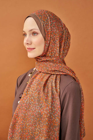 Riva Şal Tencel Secret Garden Koyu Vizon - Riva Şal - | Silk Home