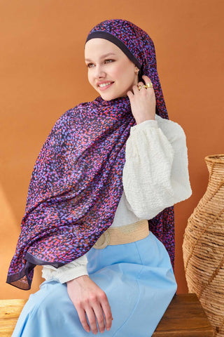 Riva Şal Tencel Secret Garden Lacivert - Riva Şal - | Silk Home