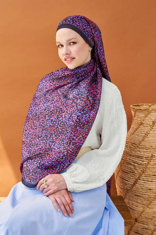 Riva Şal Tencel Secret Garden Lacivert - Riva Şal - | Silk Home