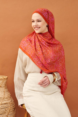 Riva Şal Tencel Secret Garden Mercan - Riva Şal - | Silk Home