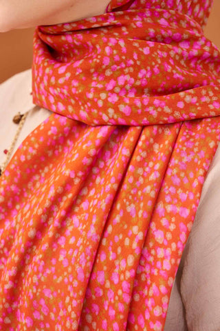 Riva Şal Tencel Secret Garden Mercan - Riva Şal - | Silk Home
