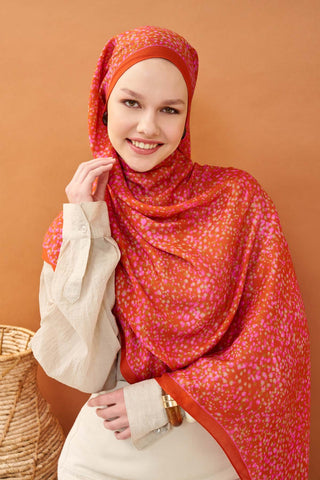 Riva Şal Tencel Secret Garden Mercan - Riva Şal - | Silk Home