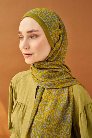 Riva Şal Tencel Secret Garden Olive - Riva Şal - | Silk Home
