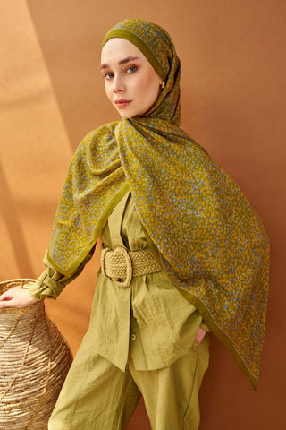 Riva Şal Tencel Secret Garden Olive - Riva Şal - | Silk Home