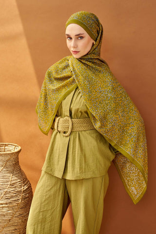 Riva Şal Tencel Secret Garden Olive - Riva Şal - | Silk Home
